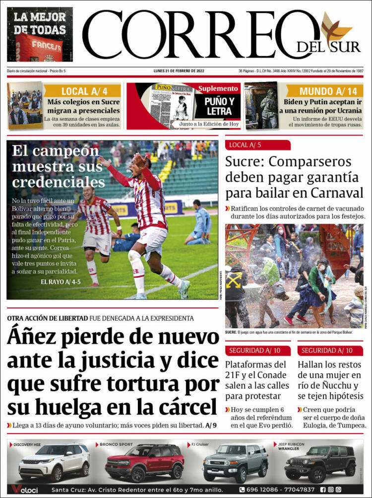 Portada de Correo Sur (Bolivia)
