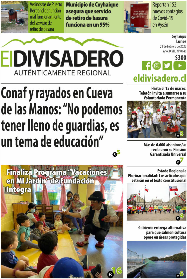 Portada de Diario El Divisadero (Chile)
