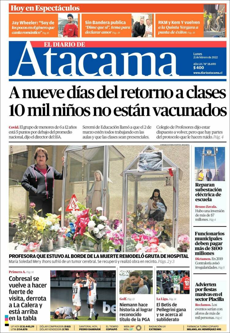 Portada de Diario de Atacama (Chile)