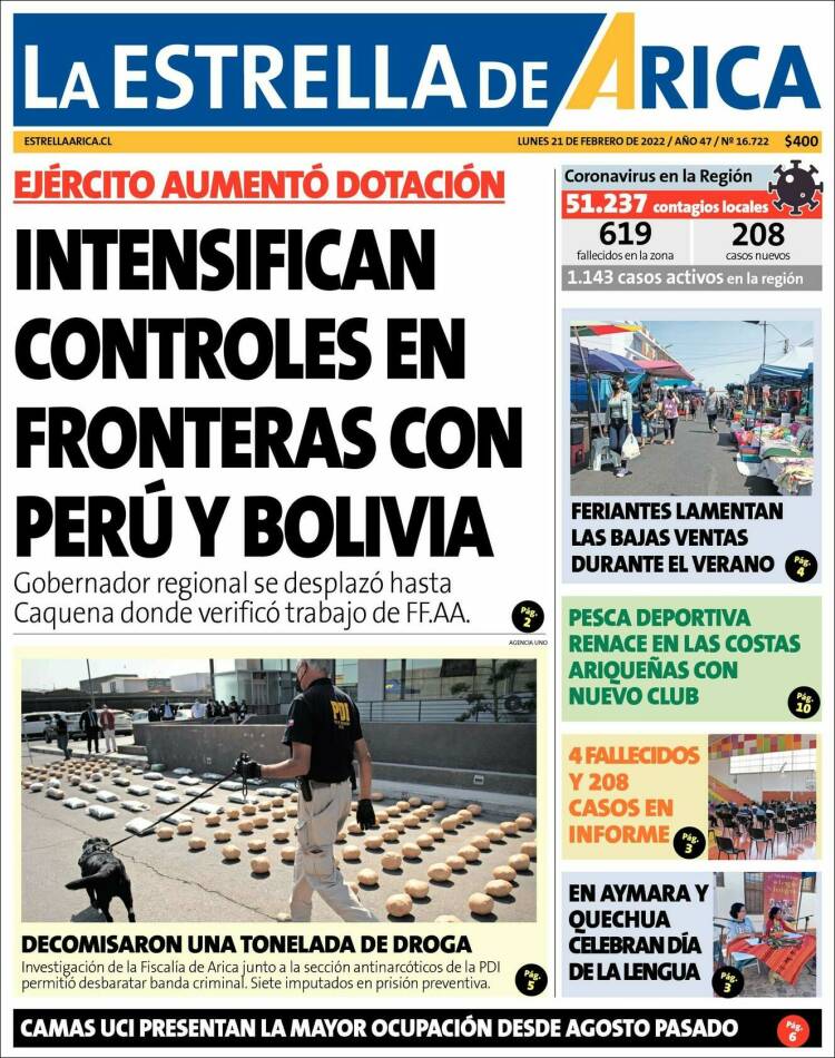 Portada de La Estrella de Arica (Chile)