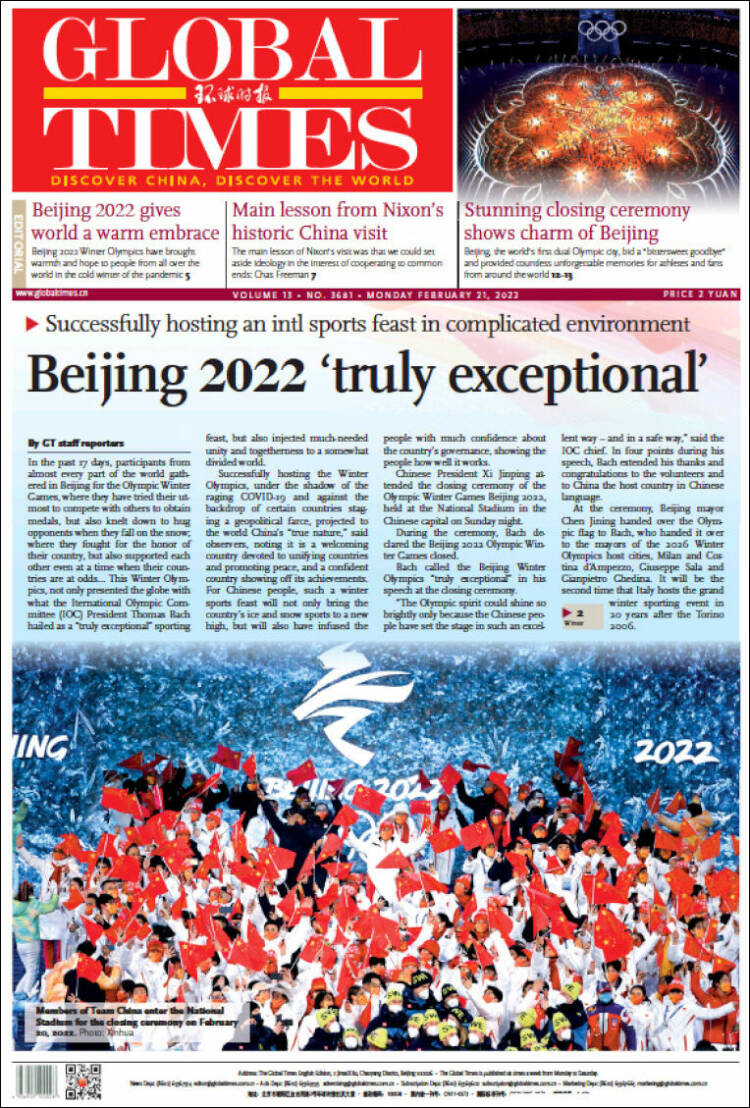 Portada de The Global Times (China)