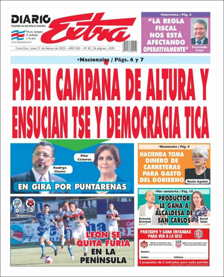 Portada de Diario Extra (Costa Rica)
