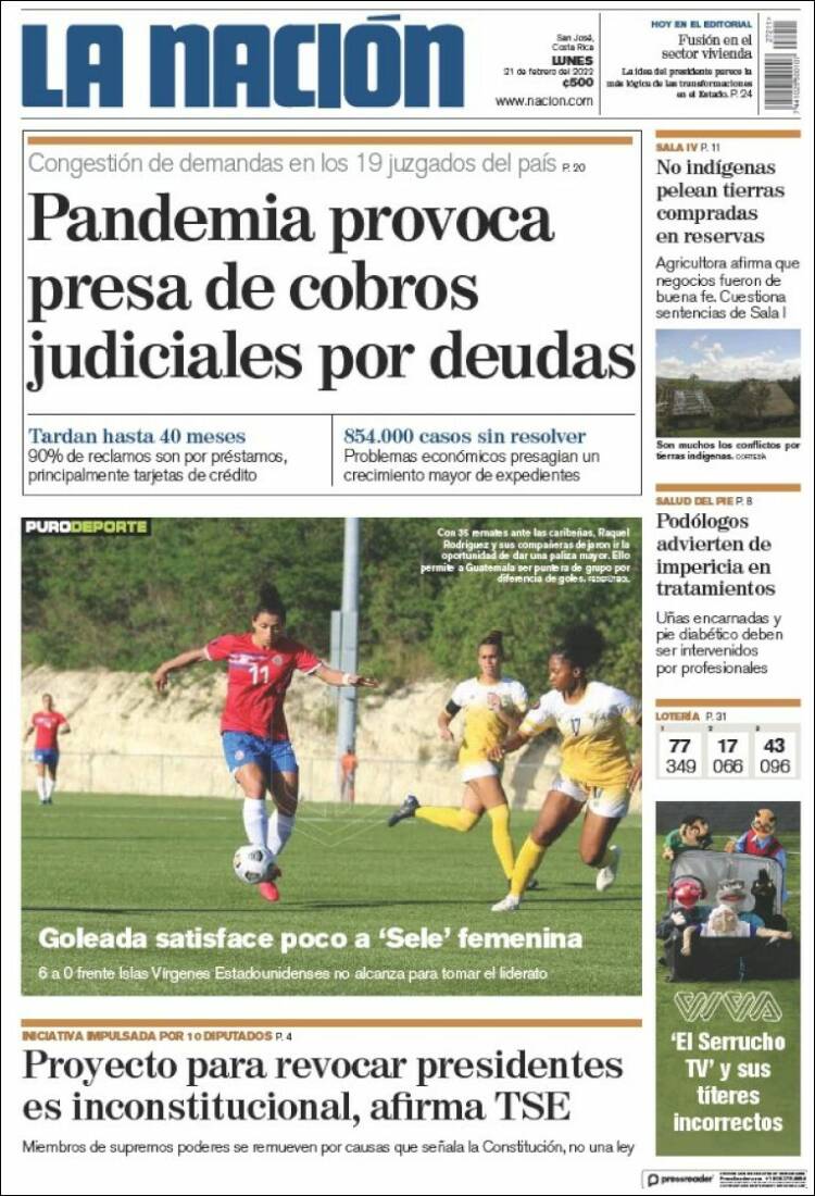 Portada de La Nación - Costa Rica (Costa Rica)