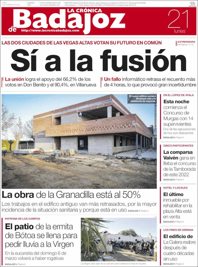 Portada de La Crónica de Badajoz (España)