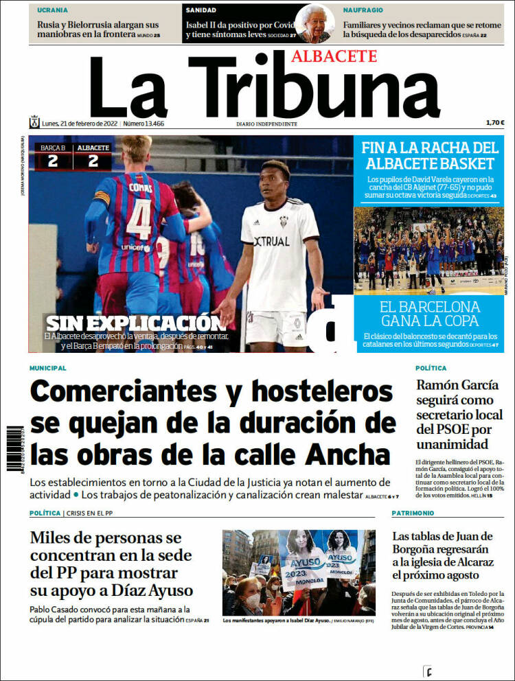 Portada de La Tribuna de Albacete (Espa&ntilde;a)