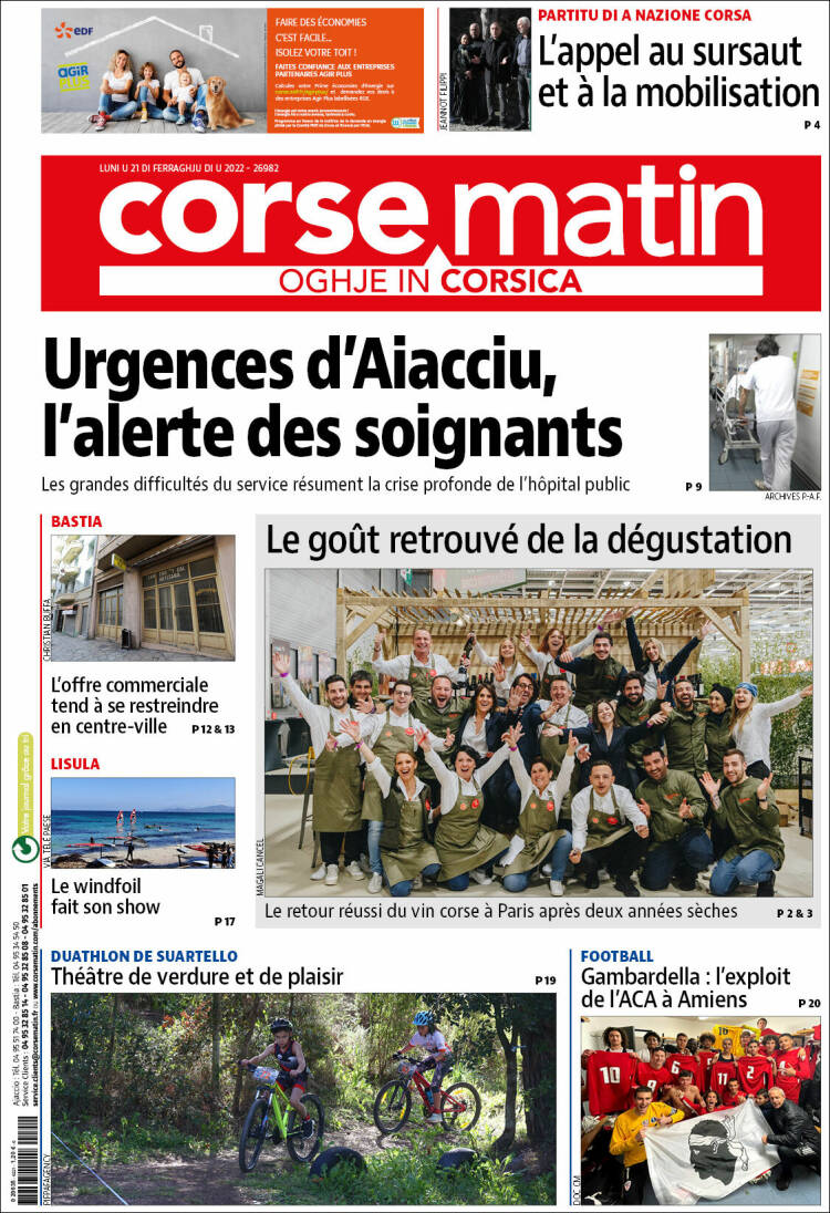 Portada de Corse-Matin (Francia)