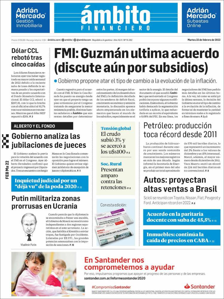 Portada de Diario Ambito Financiero (Argentina)