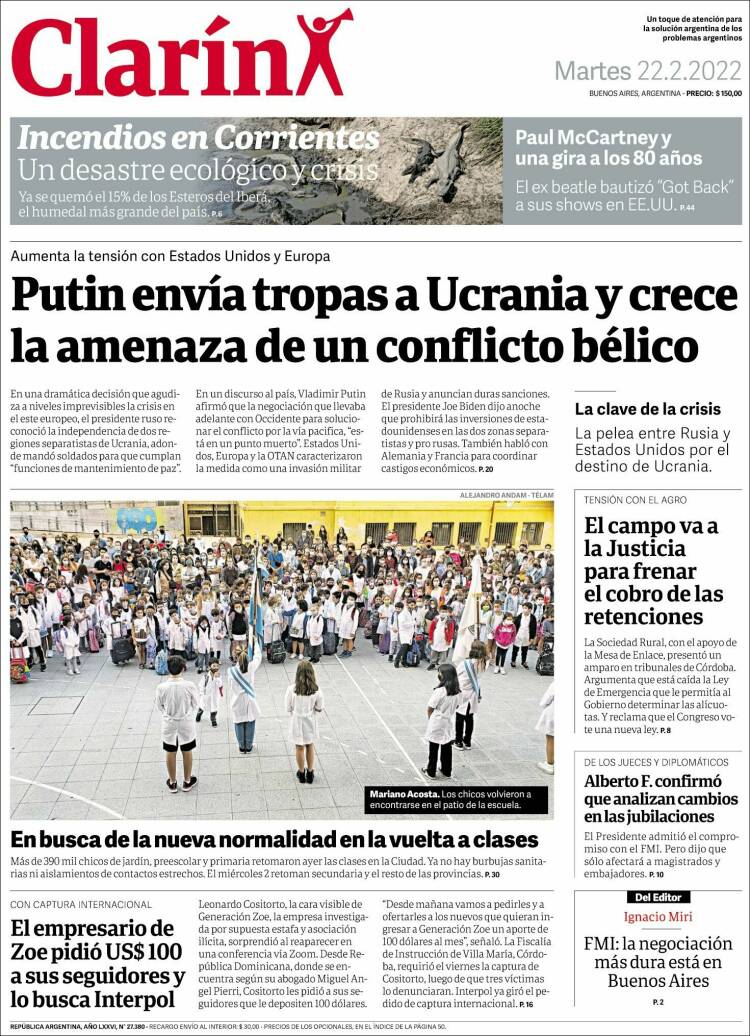 Portada de Clarín (Argentina)