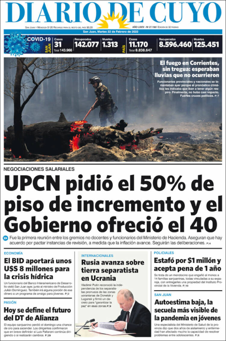 Portada de Diario de Cuyo (Argentina)