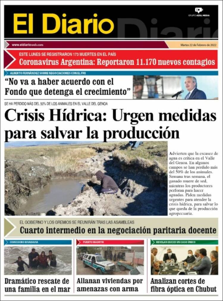 Portada de El Diario de Madryn (Argentina)