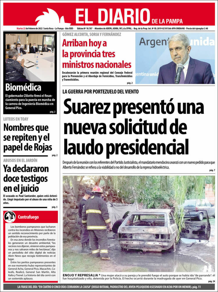 Portada de Diario de La Pampa (Argentina)