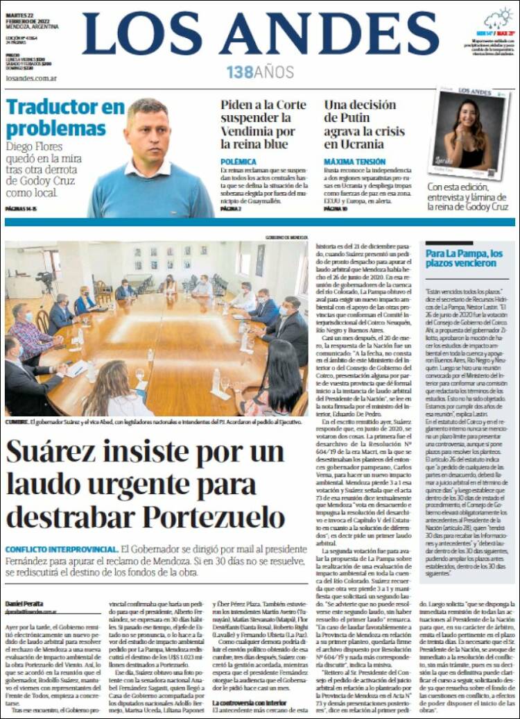 Portada de Los Andes - Mendoza (Argentina)