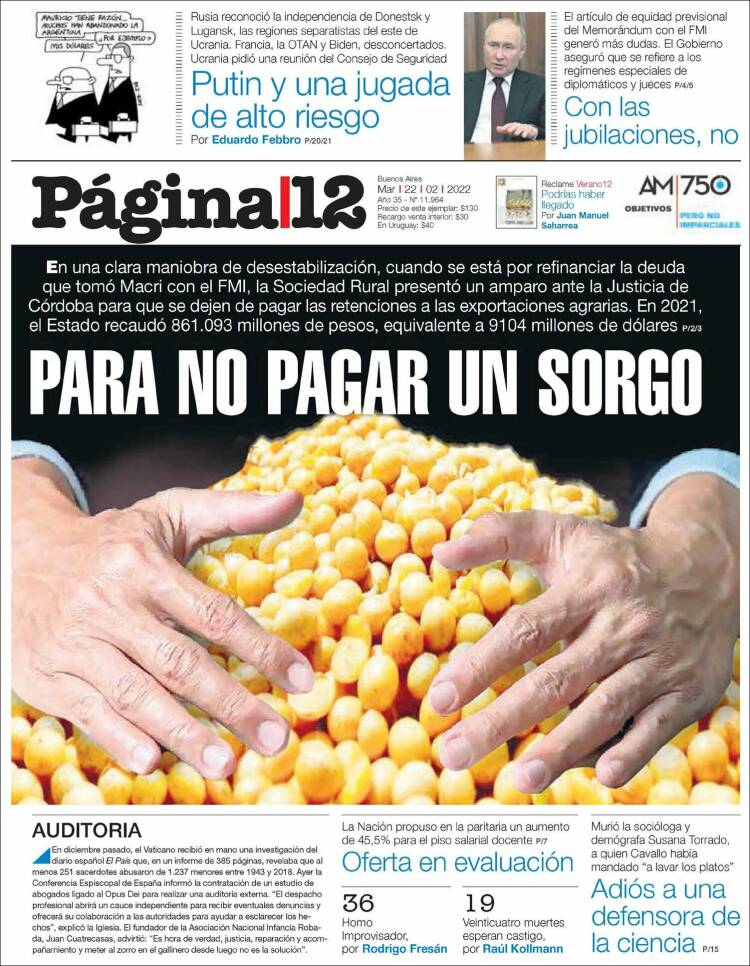 Portada de Página/12 (Argentina)