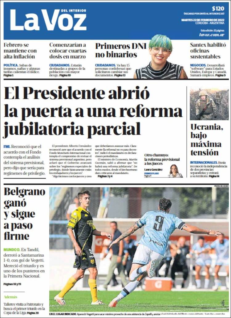 Portada de La Voz del Interior (Argentina)
