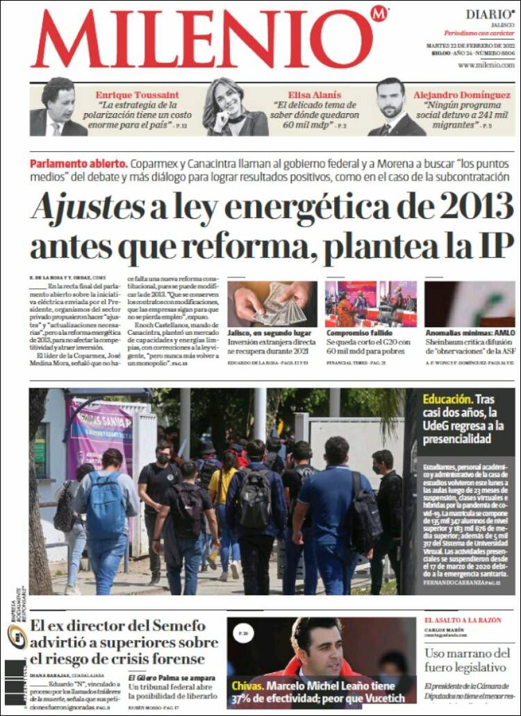 Portada de Milenio - Jalisco (México)