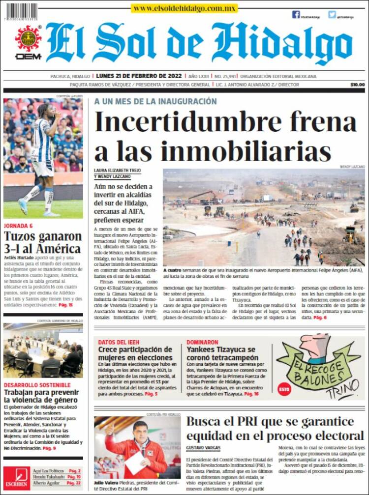 Portada de El Sol de Hidalgo (Mexico)