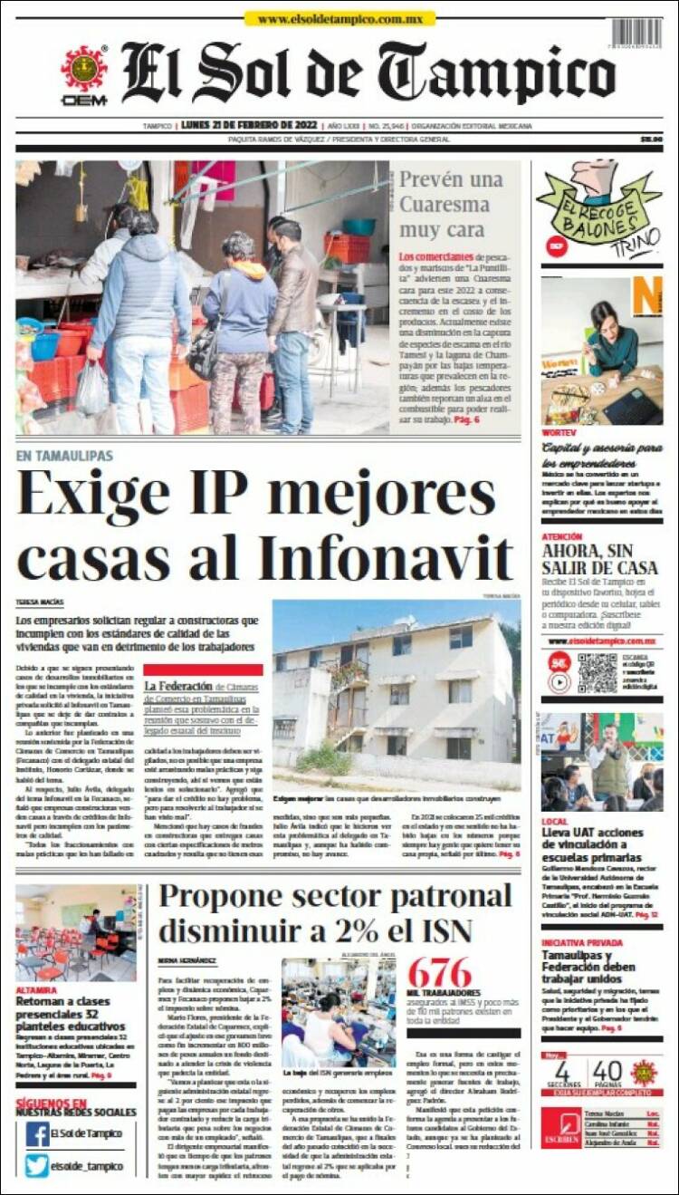 Portada de El Sol de Tampico (Mexico)