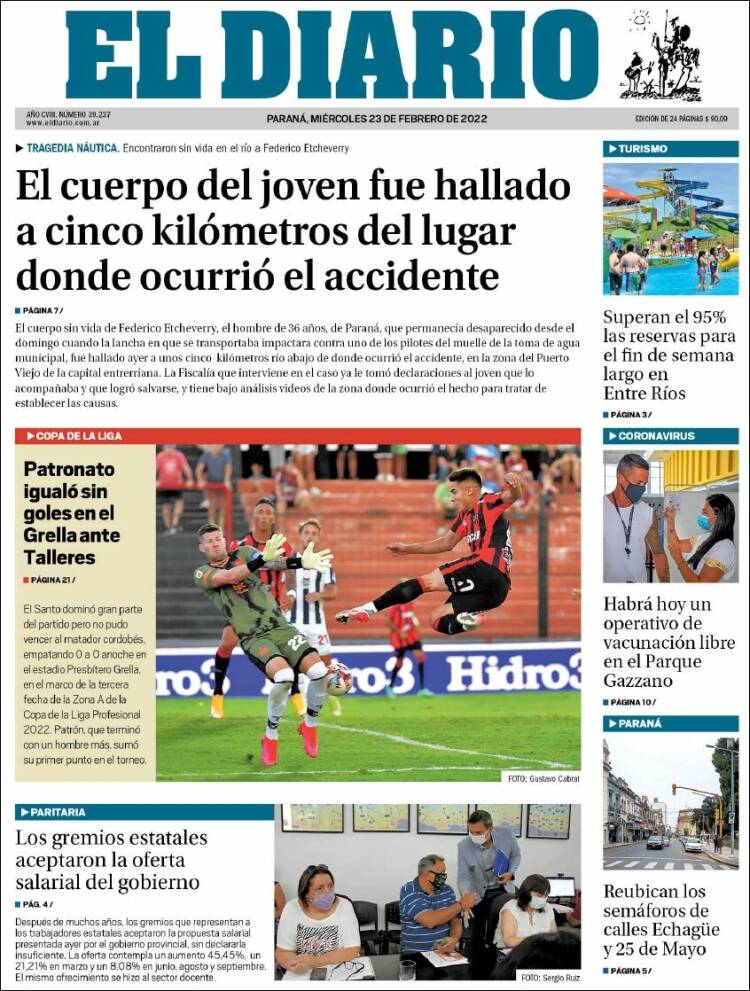 Portada de El Diario de Paraná (Argentina)