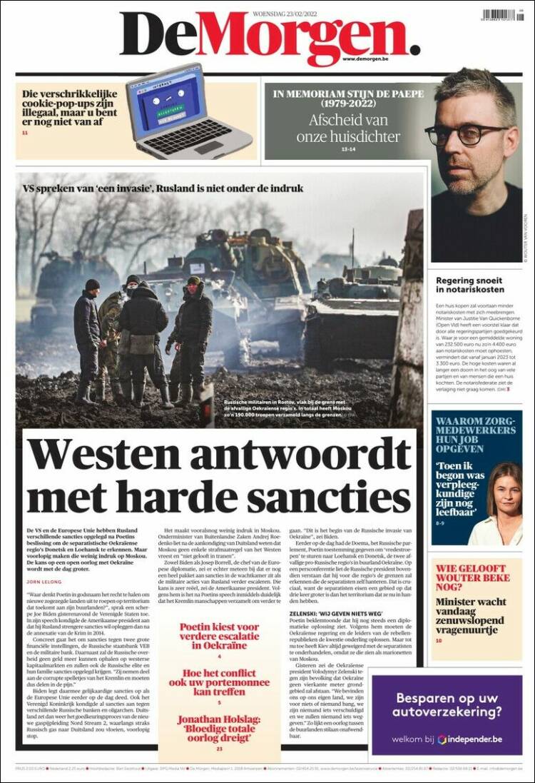 Portada de De Morgen (B&eacute;lgica)
