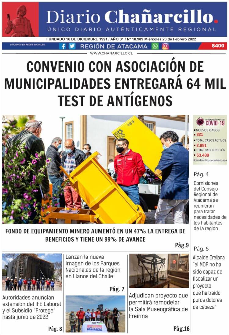 Portada de Diario Chañarcillo (Chile)
