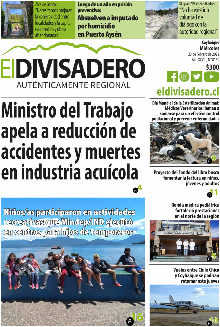 Portada de Diario El Divisadero (Chile)