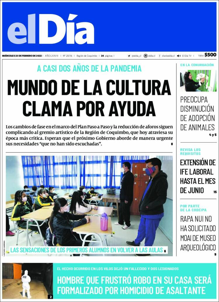 Portada de El Día (Chile)