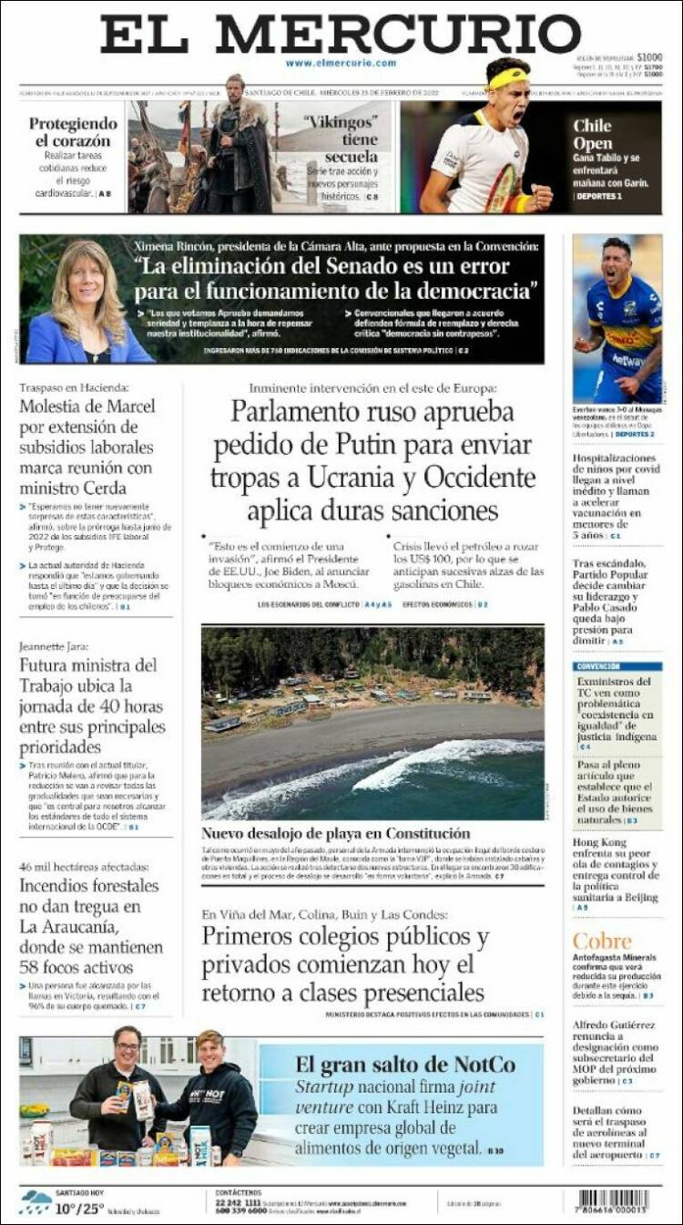 Portada de El Mercurio (Chile)