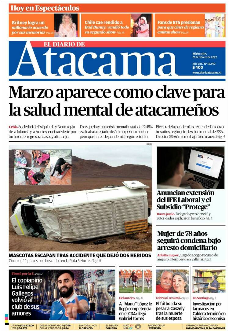 Portada de Diario de Atacama (Chile)