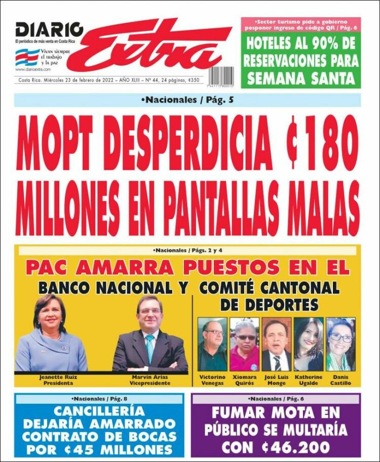 Portada de Diario Extra (Costa Rica)
