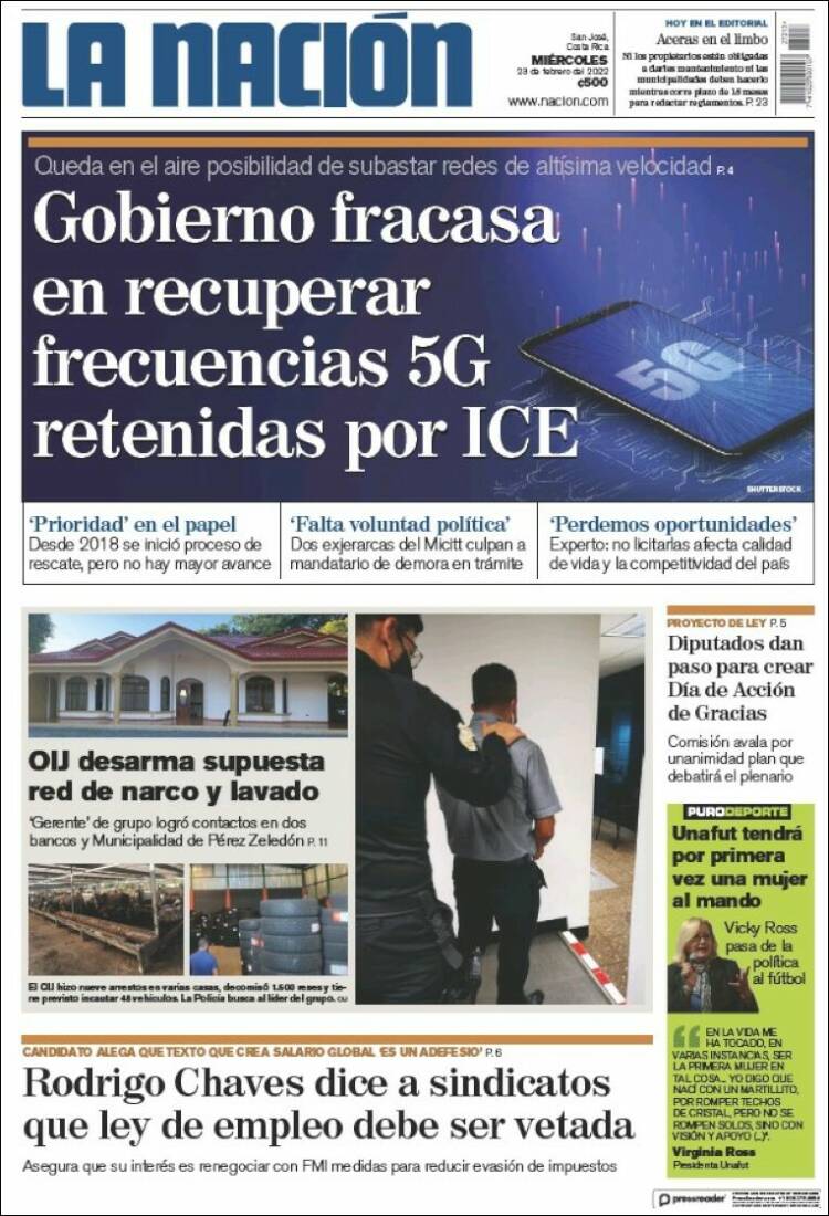 Portada de La Nación - Costa Rica (Costa Rica)