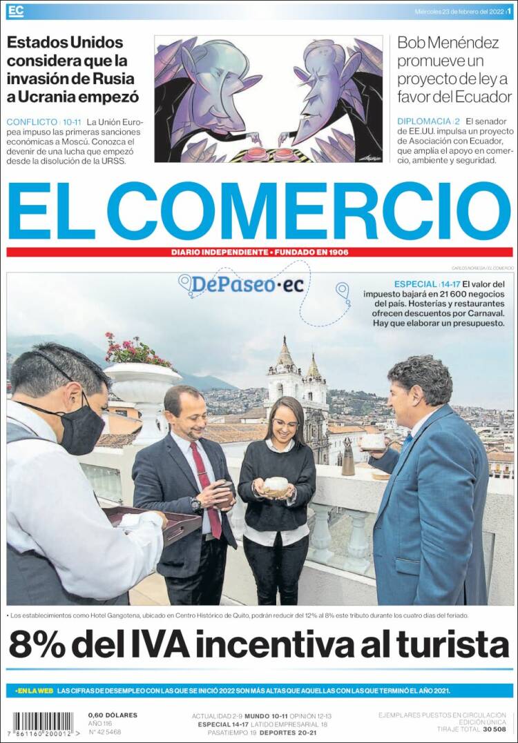 Portada de El Comercio (Ecuador)