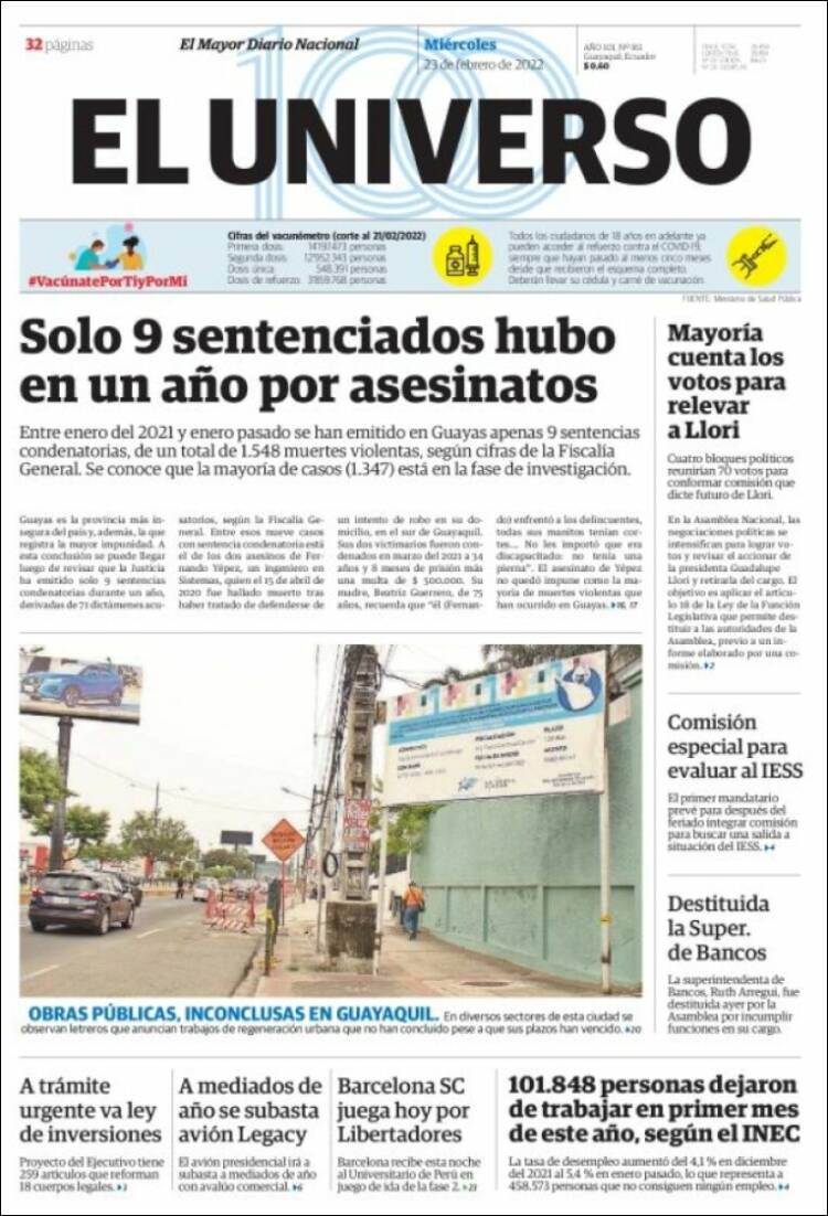 Portada de El Universo - Ecuador (Ecuador)