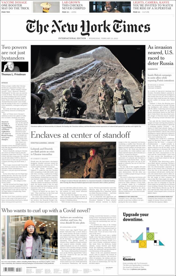 Portada de International New York Times (Europa)