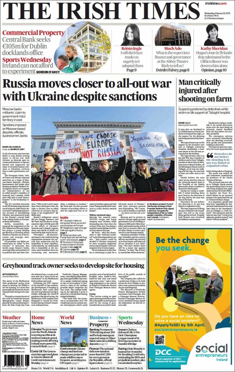 Portada de Irish Times (Irlanda)