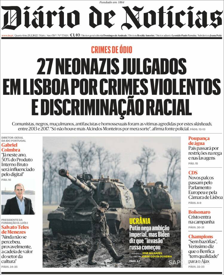 Portada de Diário de Noticias (Portugal)