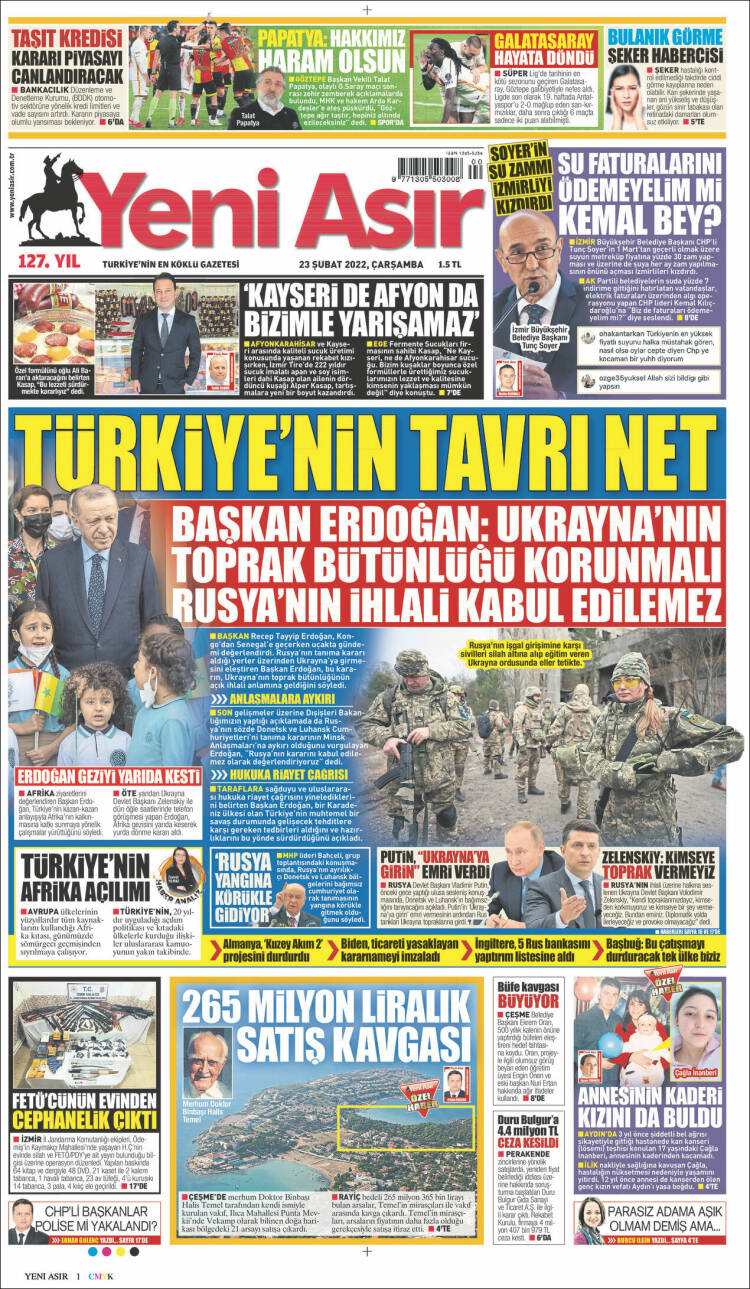 Portada de Yeni Asır (Turqu&iacute;a)
