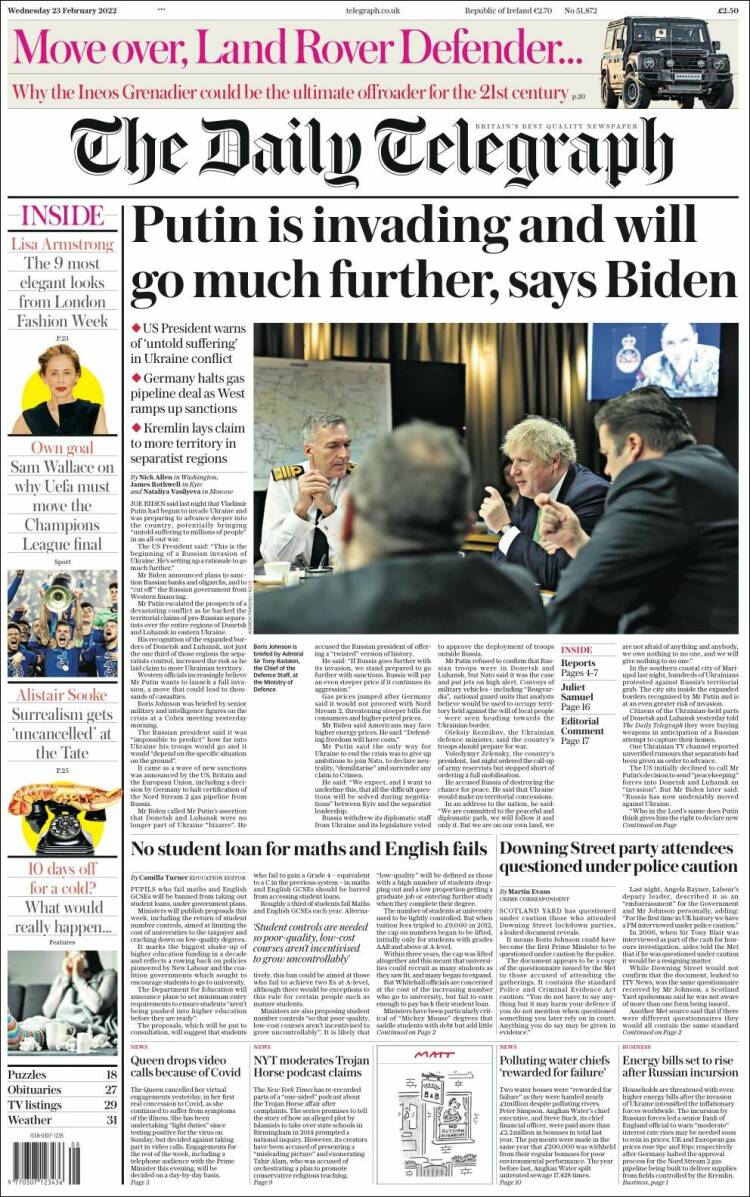 Portada de Daily Telegraph (Reino Unido)