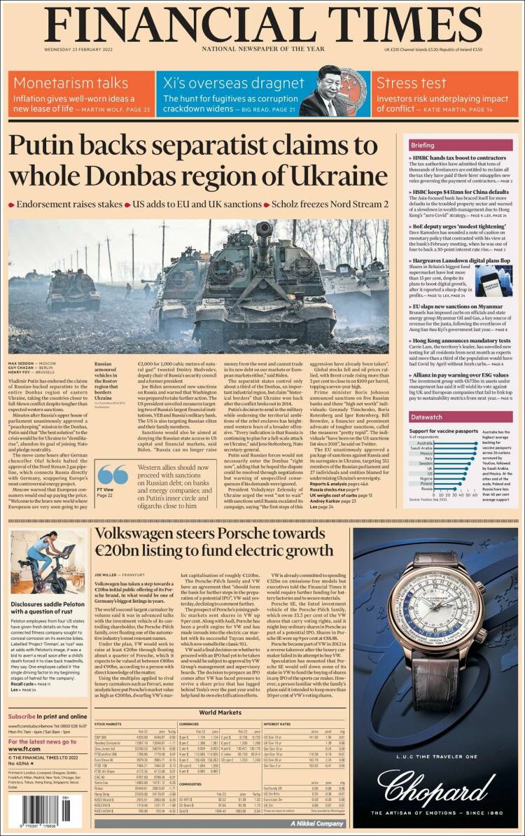 Portada de Financial Times (Reino Unido)