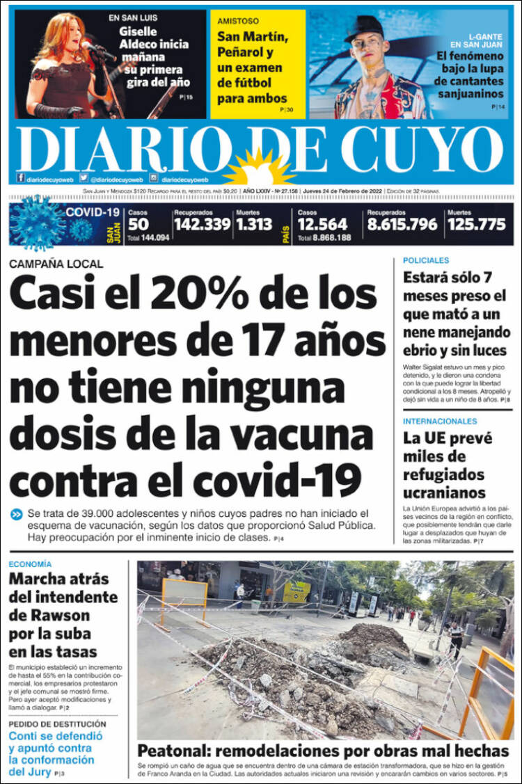 Portada de Diario de Cuyo (Argentina)