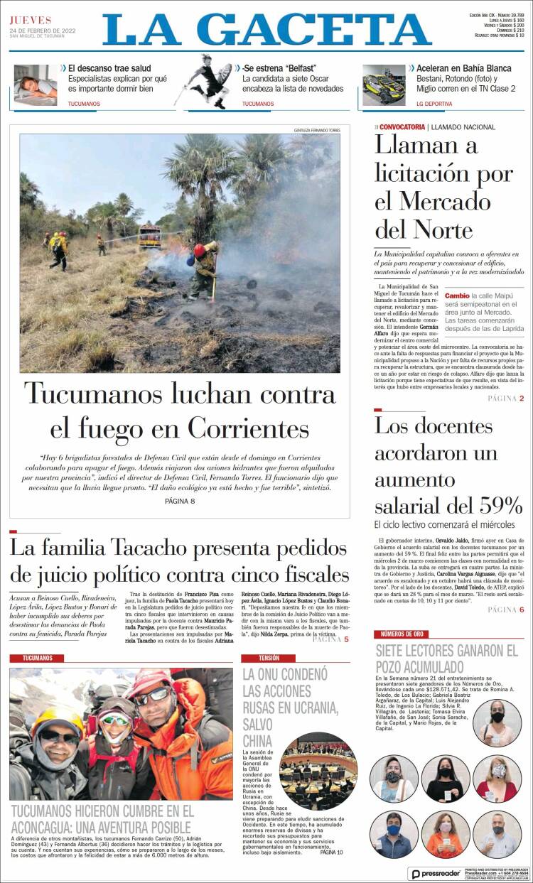 Portada de La Gaceta (Argentina)