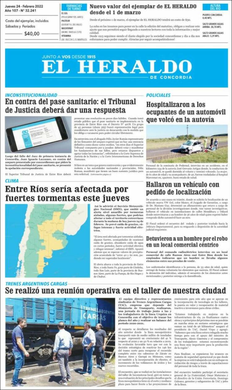 Portada de El Heraldo de Concordia (Argentina)