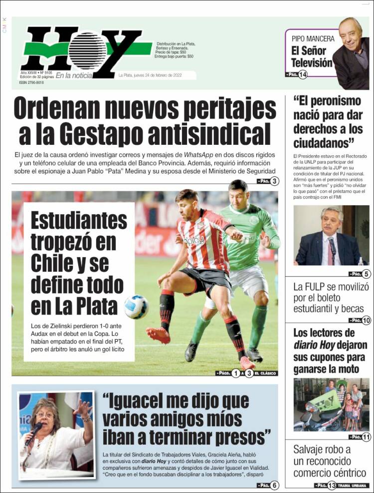 Portada de Diario Hoy (Argentina)