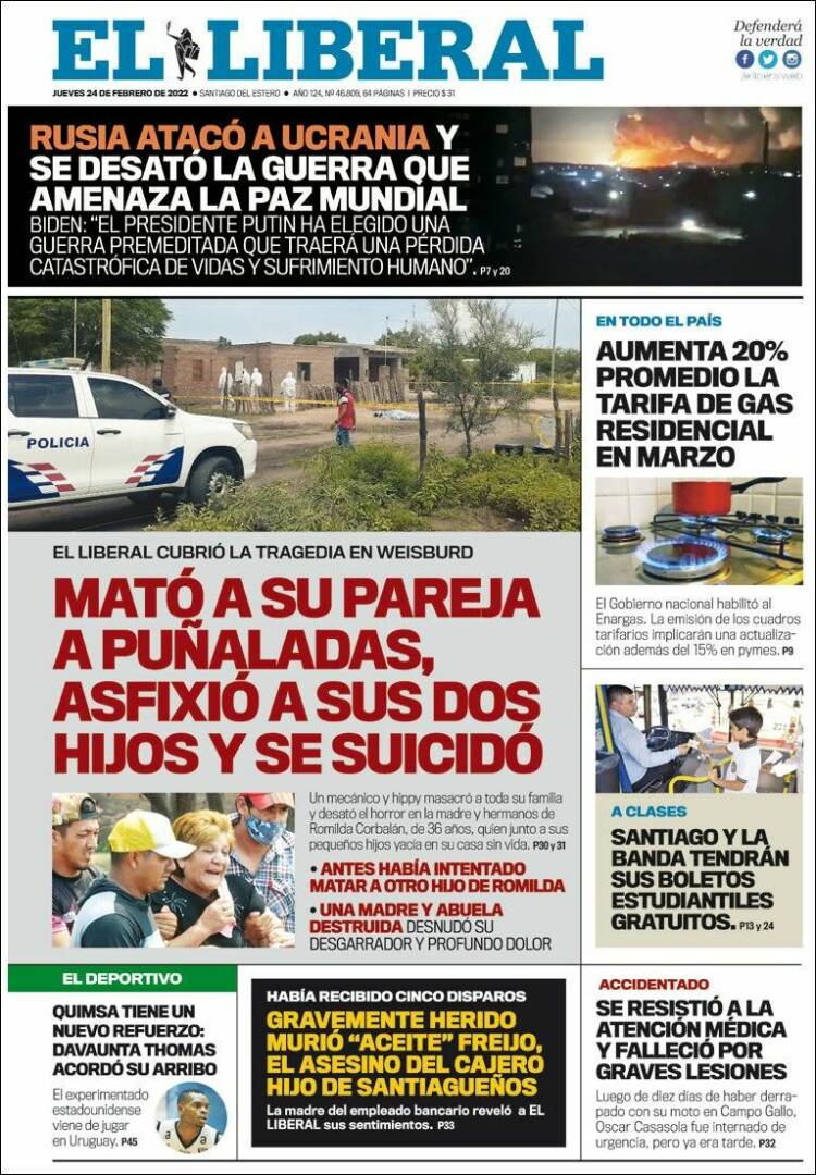 Portada de Diario El Liberal (Argentina)