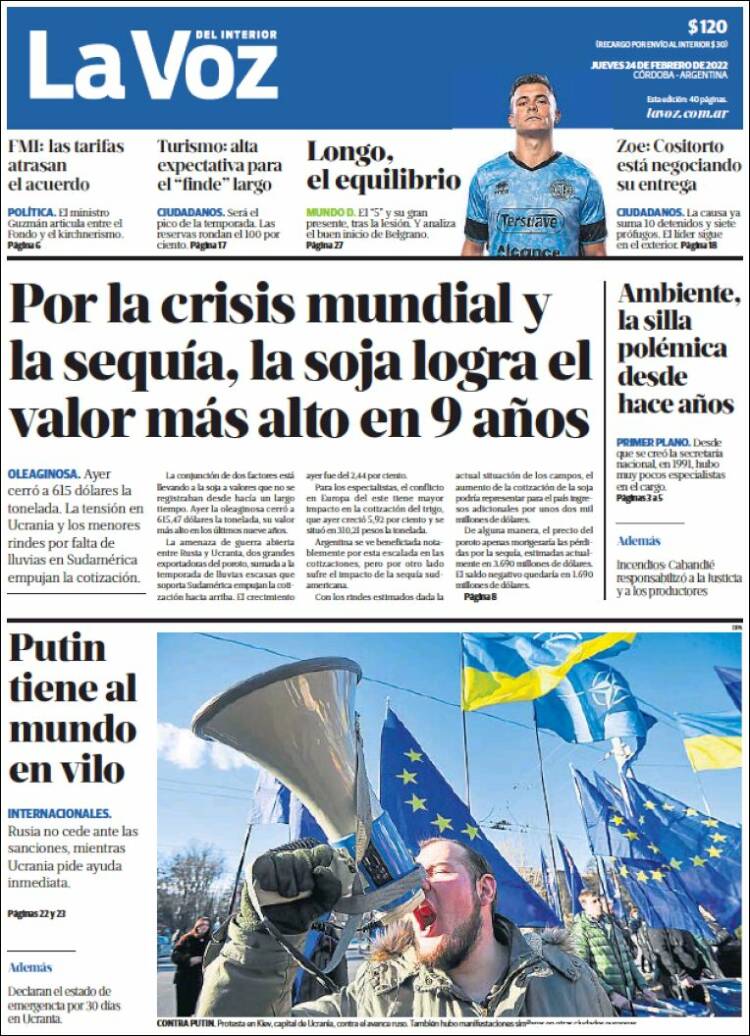 Portada de La Voz del Interior (Argentina)