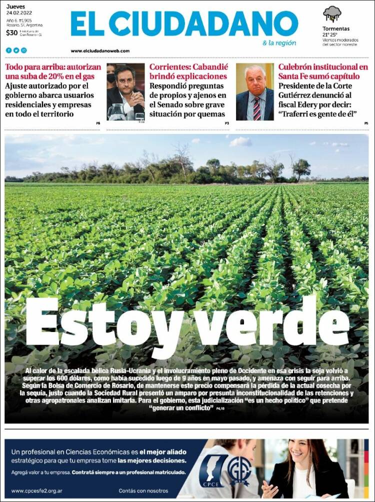 Portada de Diario El Ciudadano (Argentina)