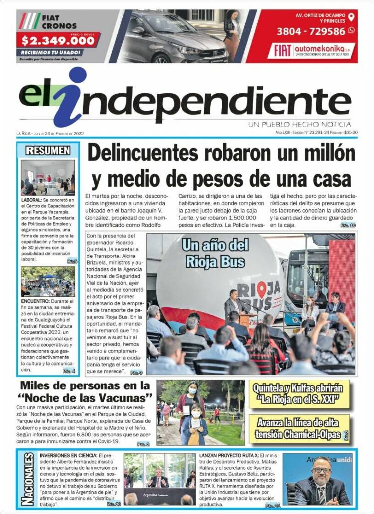Portada de El Independiente (Argentina)
