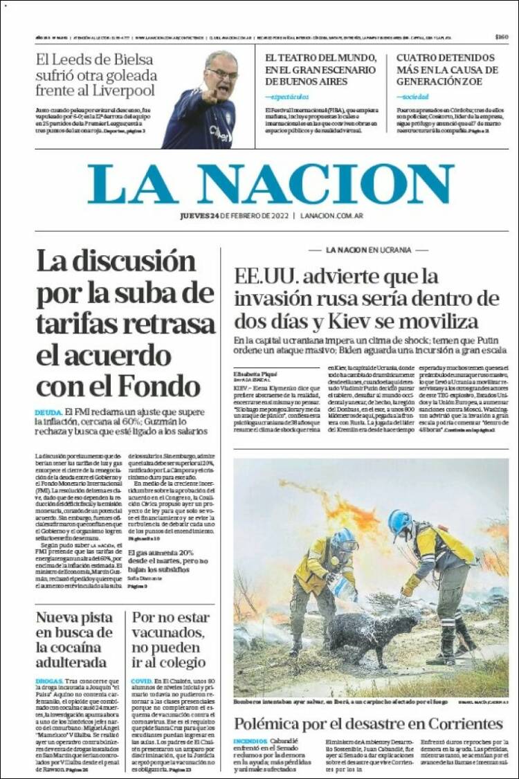 Portada de La Nación (Argentina)