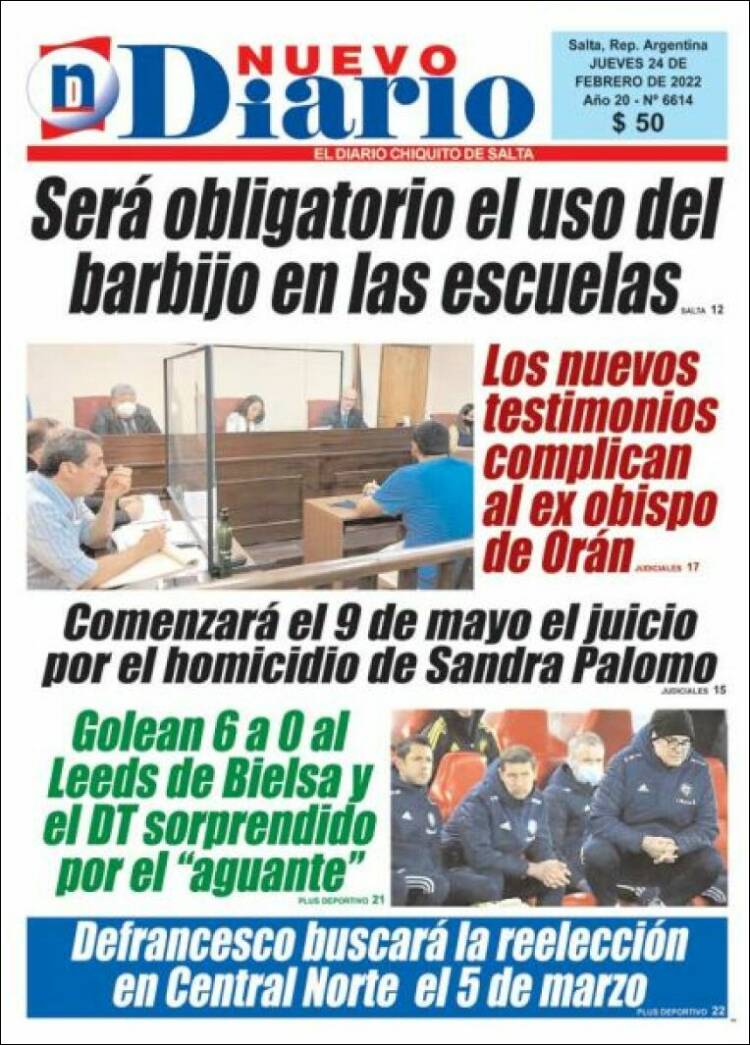 Portada de Nuevo Diario de Salta (Argentina)