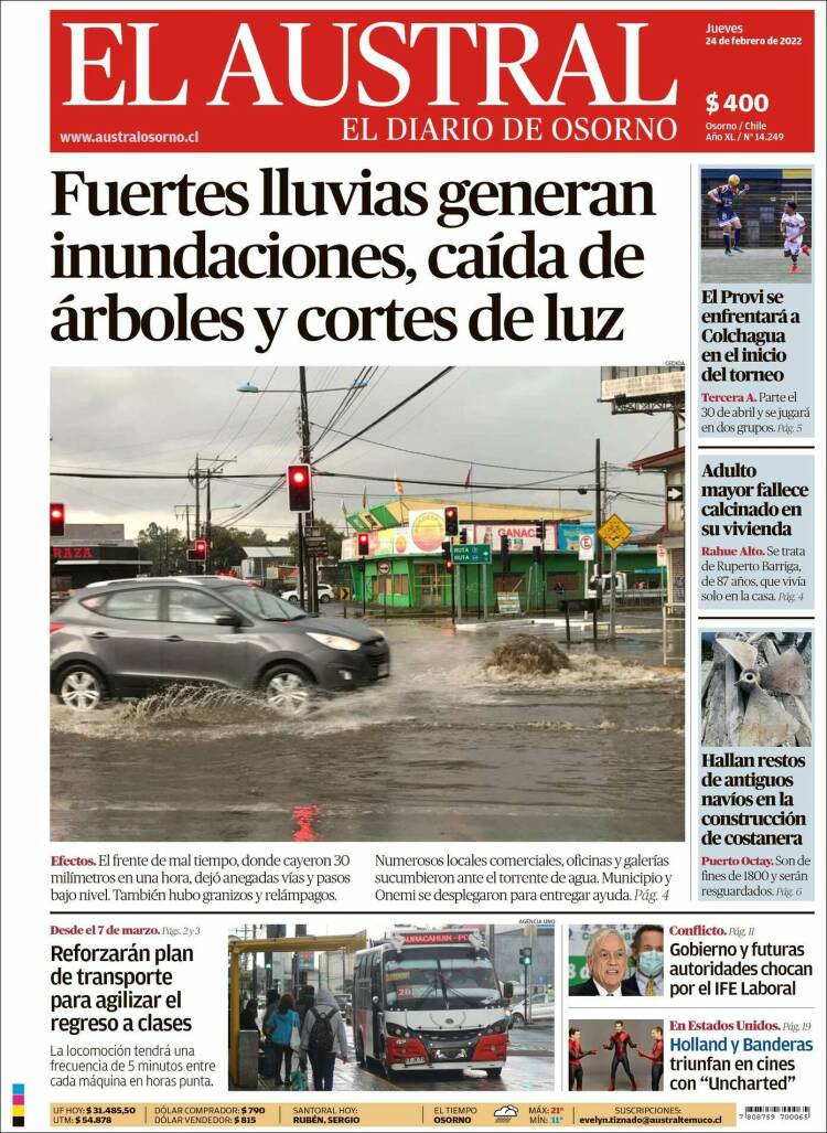 Portada de El Austral de Osorno (Chile)
