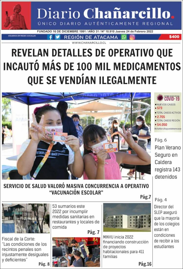 Portada de Diario Chañarcillo (Chile)